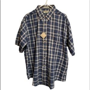 Tournament Arrow short sleeve blue tan plaid cotton button down shirt  Size XXL